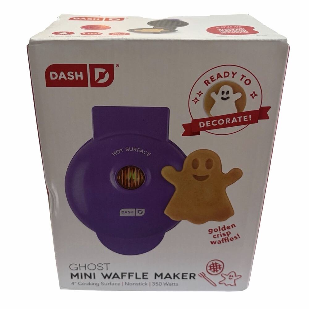 DASH Ghost Mini Waffle Maker Purple Halloween 4” Nonstick 350W DMWGH001MP NEW